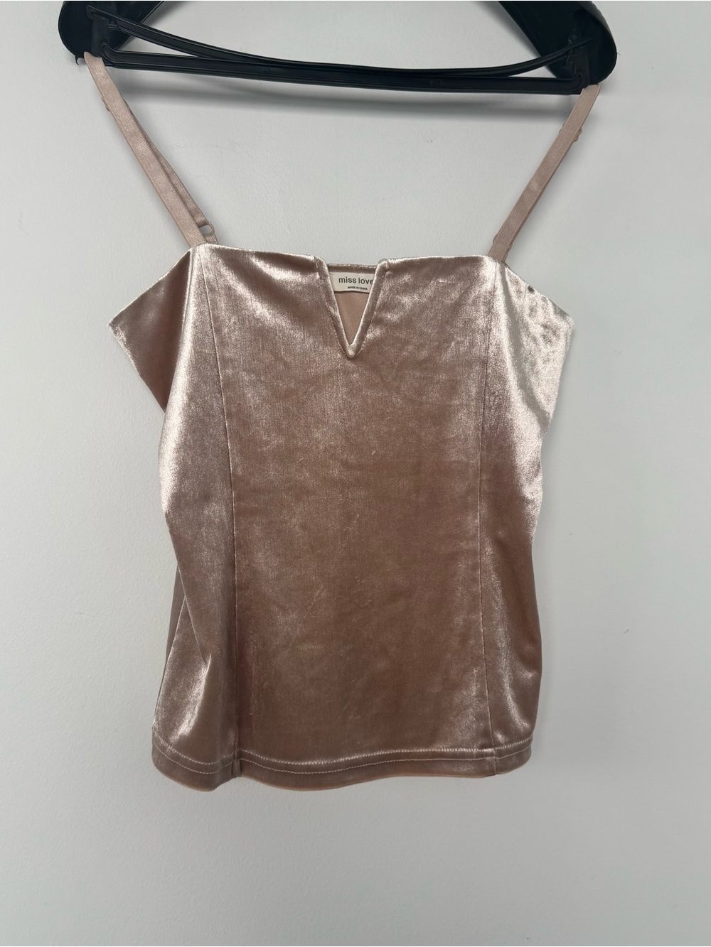 Ms Love Velvet Notch Neck Cami Tank Top S Beige Shimmer Clubwear Y2k Babydoll